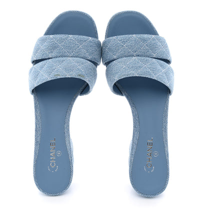 Chanel Denim Quilted Mules 38 Blue 2 of 10