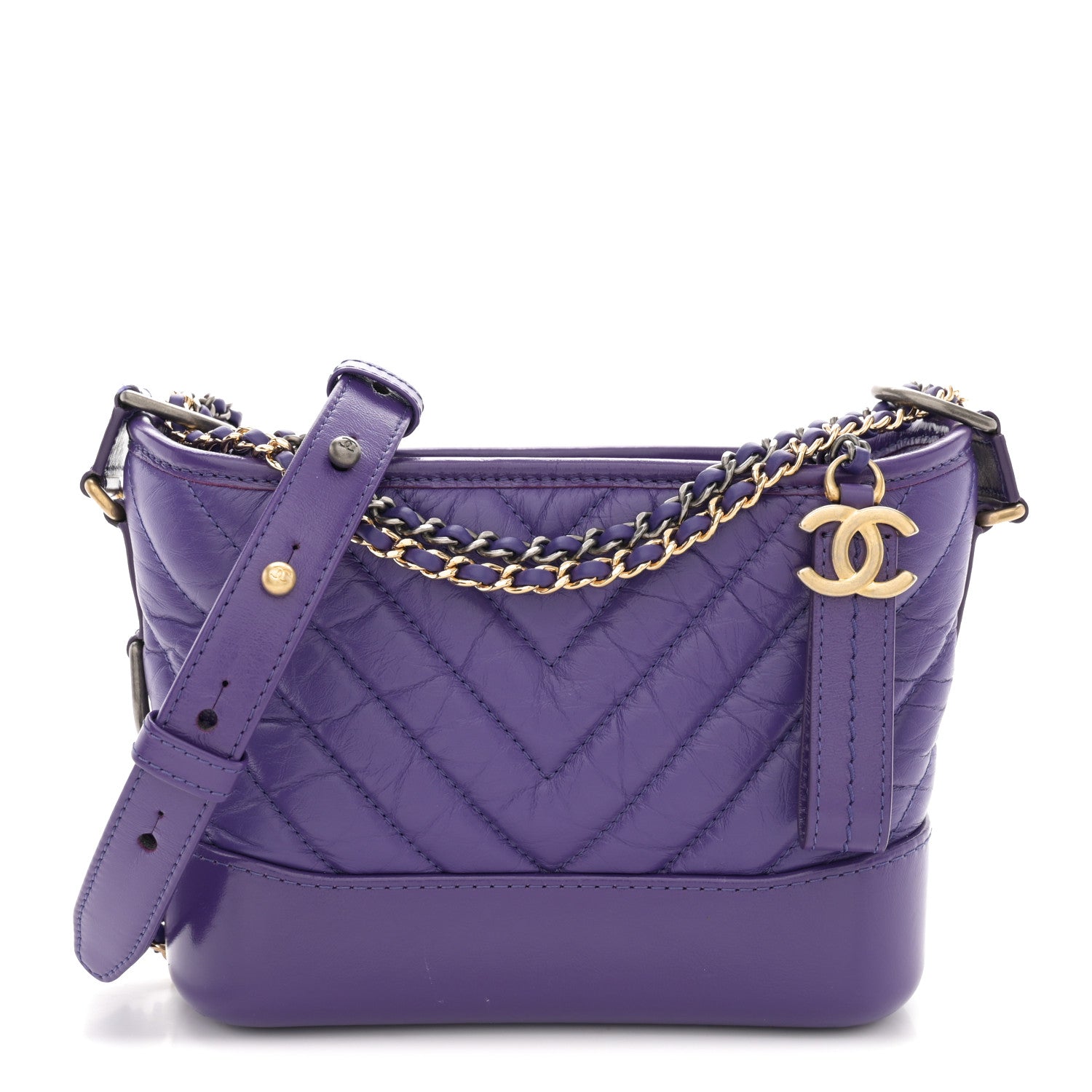 Chanel Aged Calfskin Chevron Quilted Small Gabrielle Hobo Purple 1 of 11
