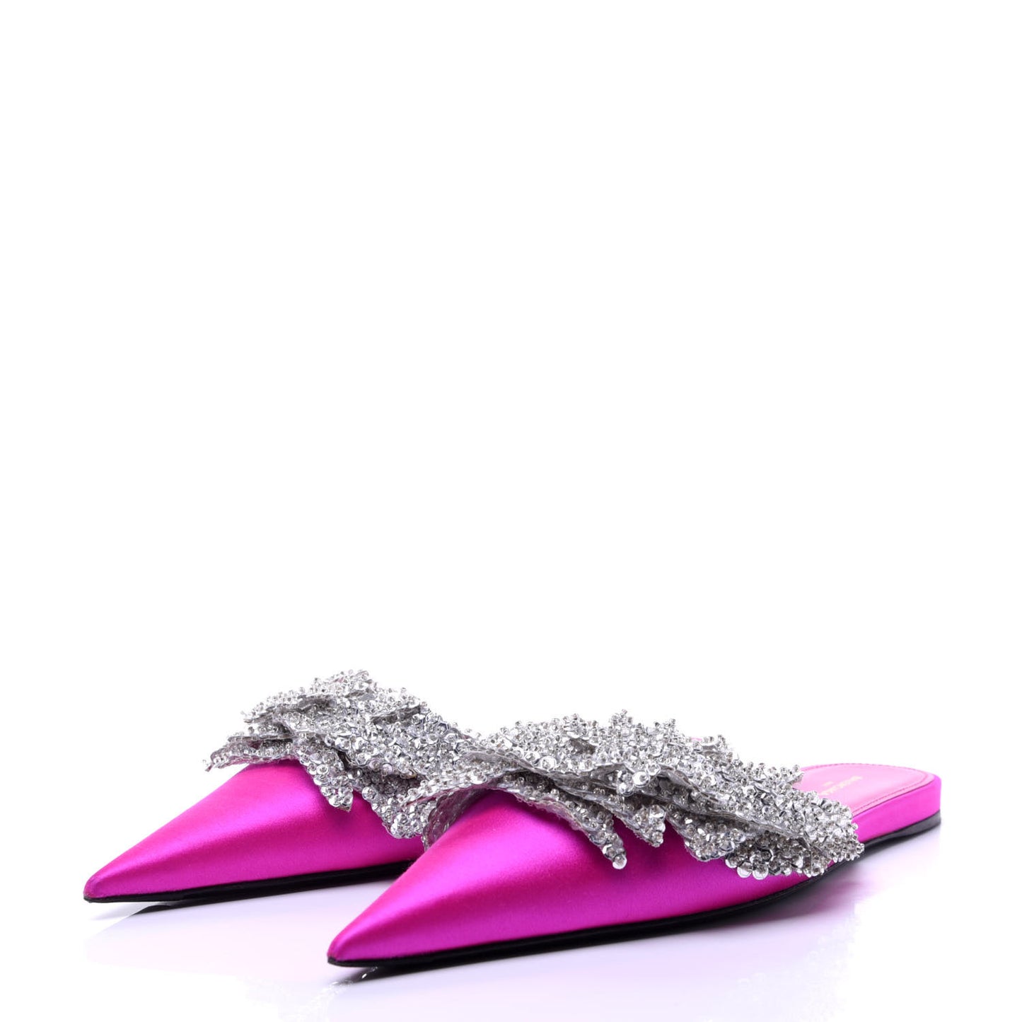Satin Sequin Embellished Slash Slippers 37.5 Fuchsia