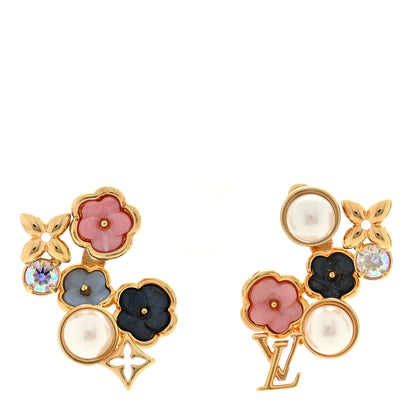 Louis Vuitton Metal Crystal Pearl Botanica Earrings Gold 1 of 4