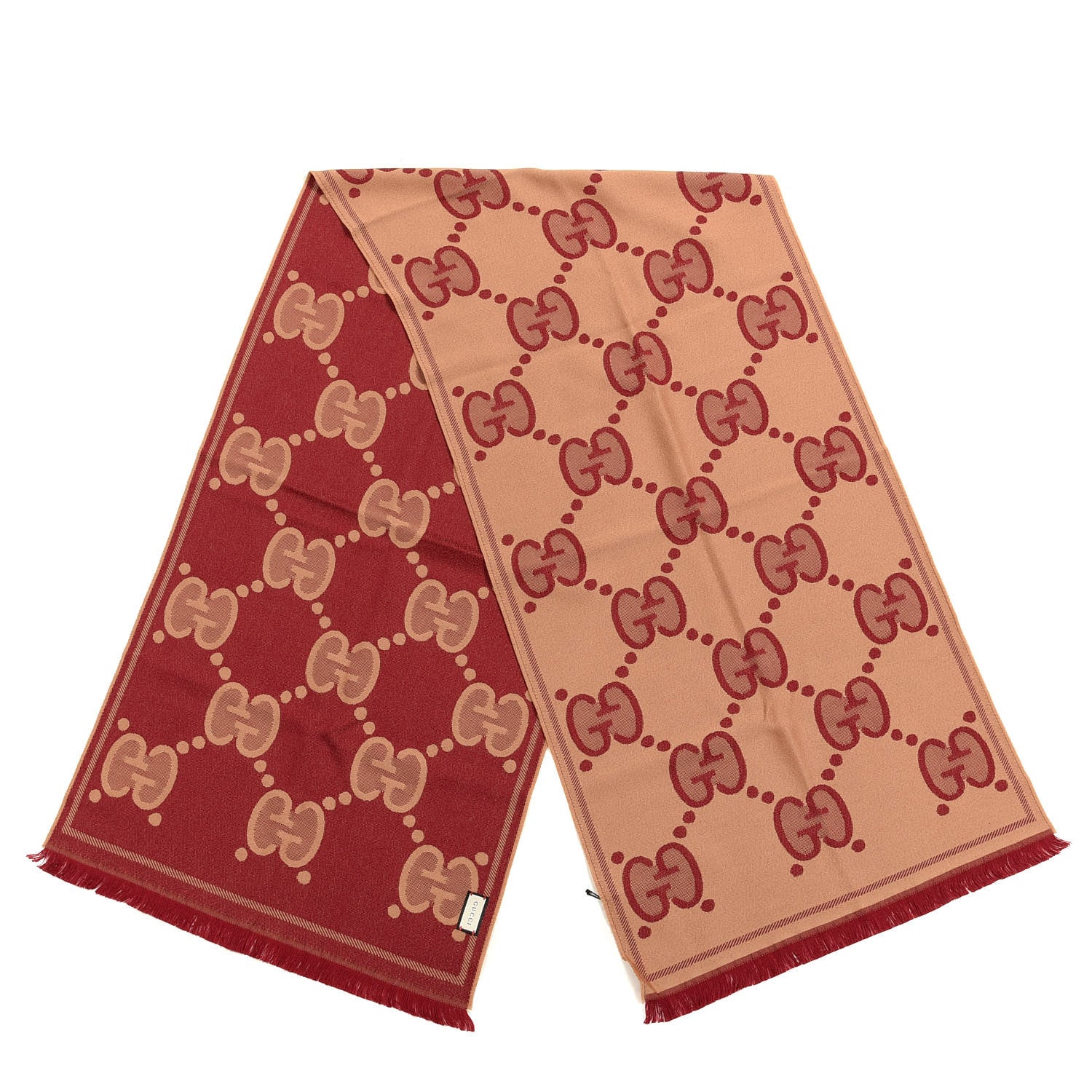 Gucci Wool Jacquard Monogram Jumbo GG Double Nest Scarf Light Brown Bordeaux 2 of 4