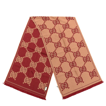 Gucci Wool Jacquard Monogram Jumbo GG Double Nest Scarf Light Brown Bordeaux 2 of 4