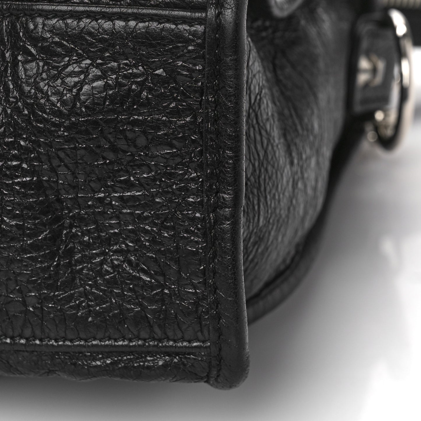Agneau Classic Silver Hardware S City Logo Strap Black White