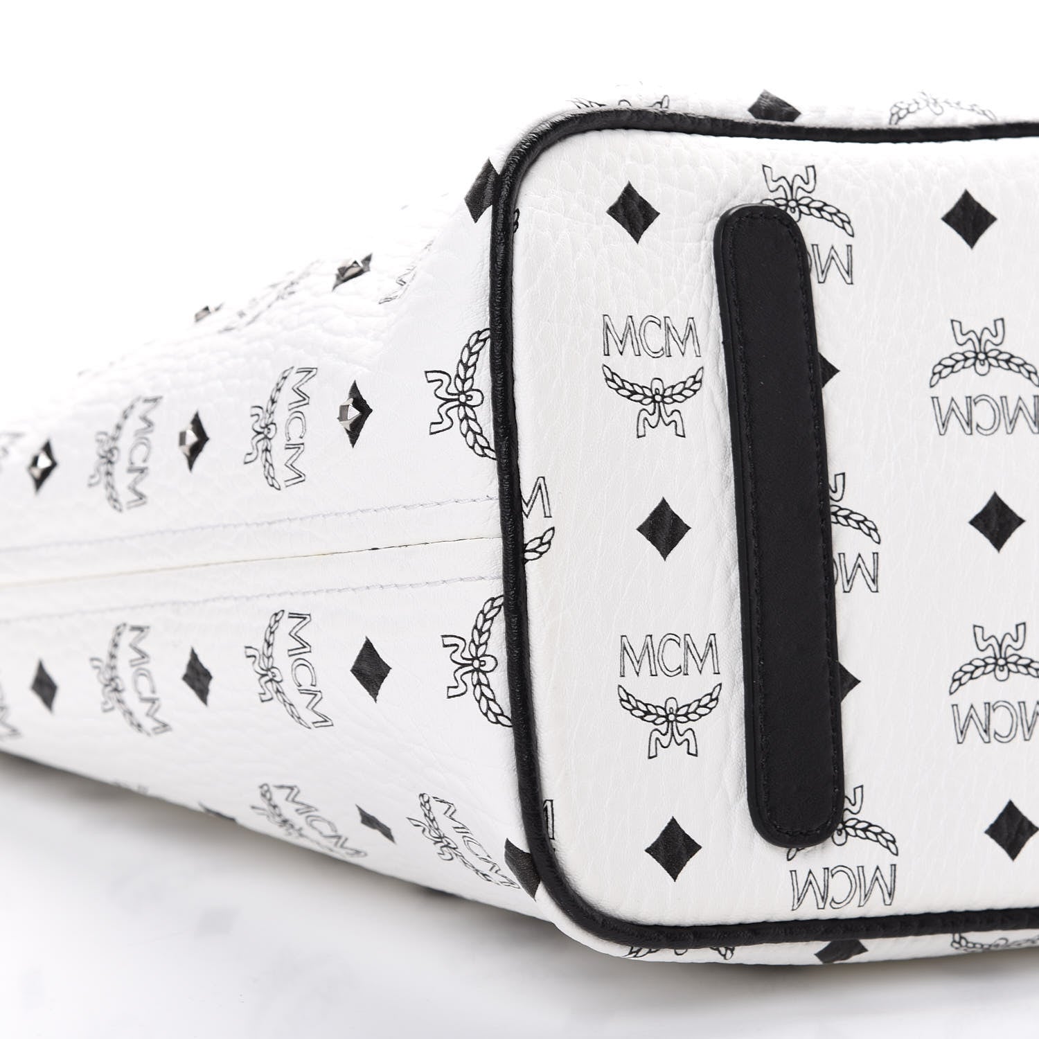 MCM Visetos Studded Medium Anya Zip Top Shopper Tote White 9 of 10