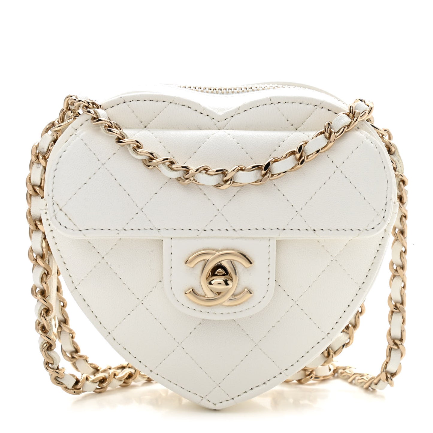 Lambskin Quilted CC In Love Heart Clutch With Chain White