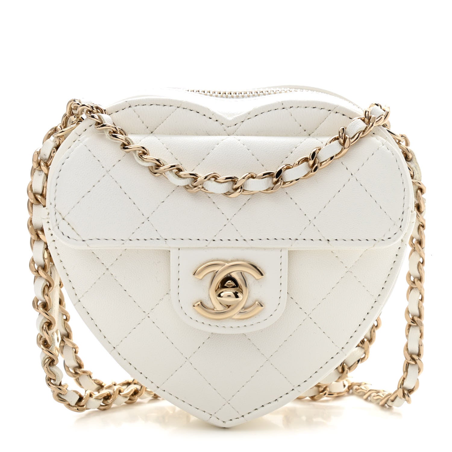 Chanel Lambskin Quilted CC In Love Heart Clutch With Chain White 1 of 10