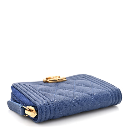 Chanel Caviar Quilted Boy Zip Around Coin Purse Wallet Blue 4 of 8