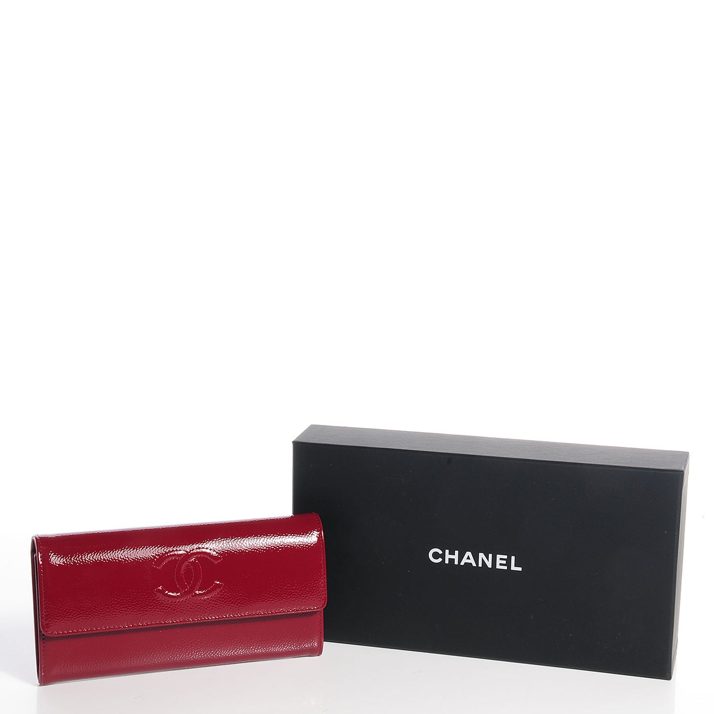 Patent Caviar Timeless CC Large Gusset Flap Wallet Burgundy