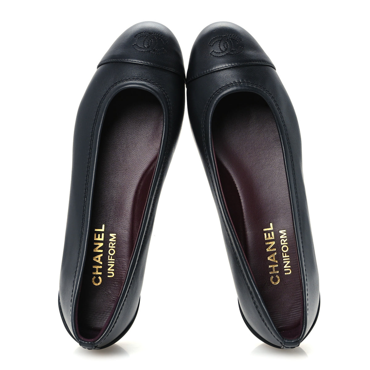 Chanel Lambskin Cap Toe CC Uniform Ballerina Flats 37 Black 2 of 10