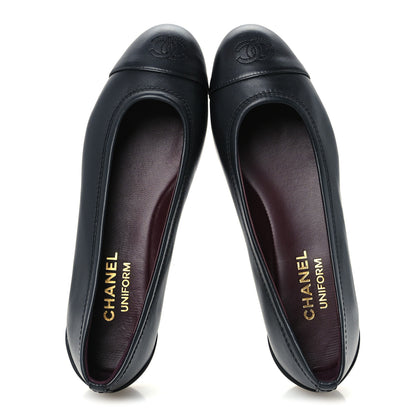 Chanel Lambskin Cap Toe CC Uniform Ballerina Flats 37 Black 2 of 10