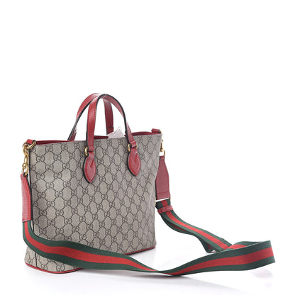 Gucci Soft GG Supreme Monogram Web Bosco Patch Small Crossbody Tote Beige Malva Hibiscus Red 3 of 9
