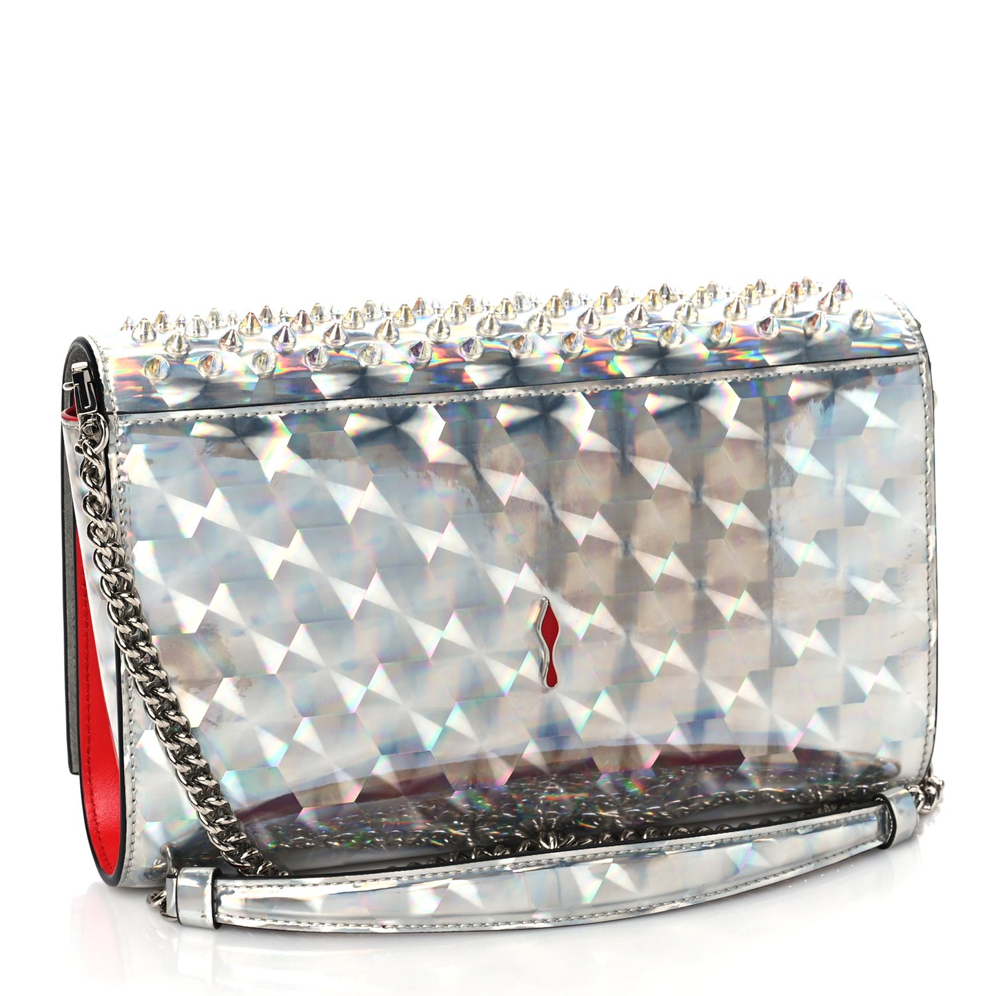 Metallic Calfskin Spikes Paloma Clutch Silver