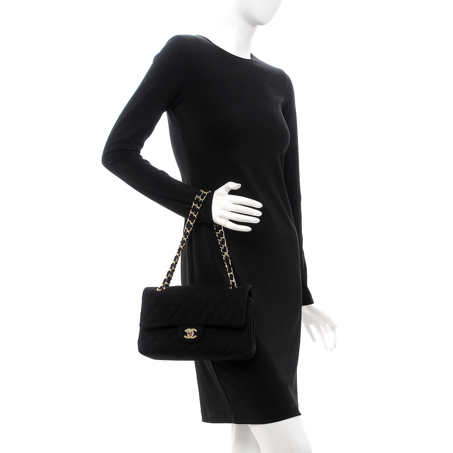 Jersey Quilted Medium Double Flap Black