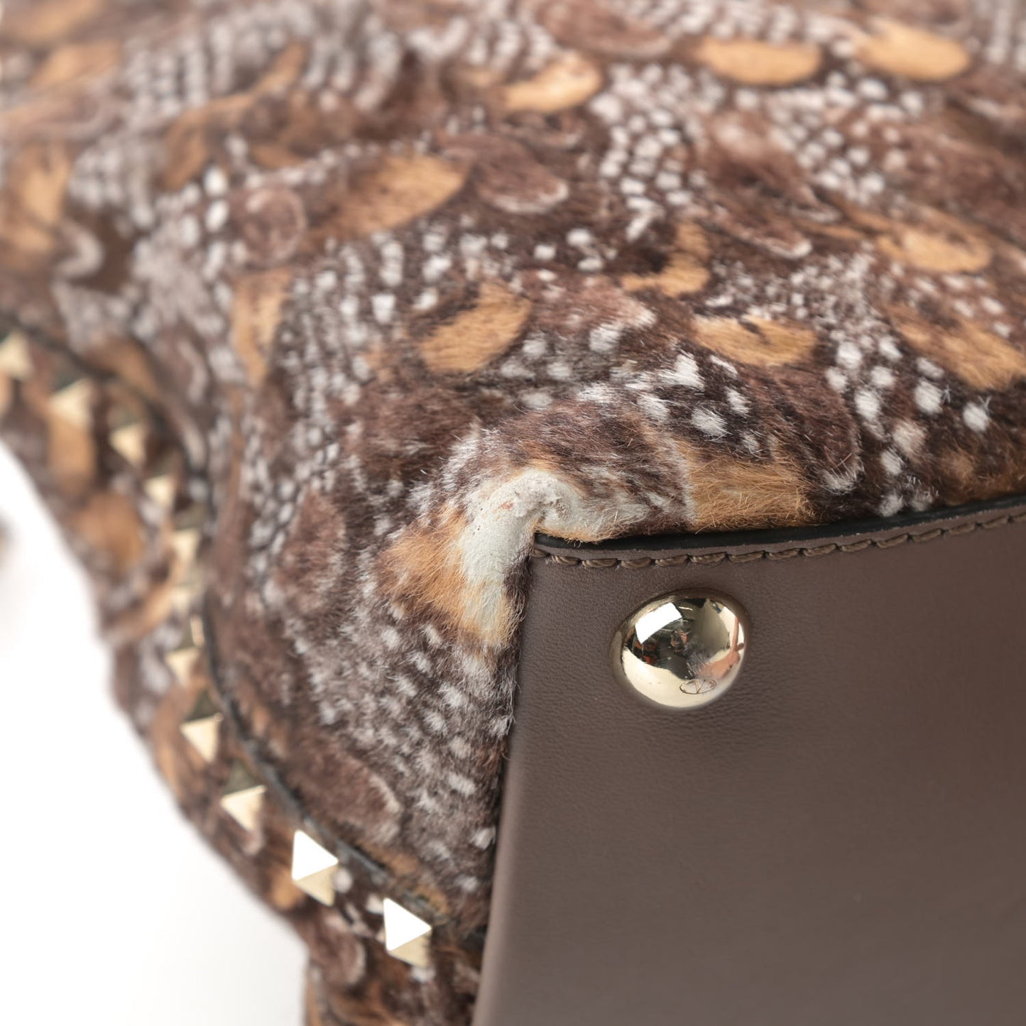 Calf Hair Feather Rockstud Dome Satchel