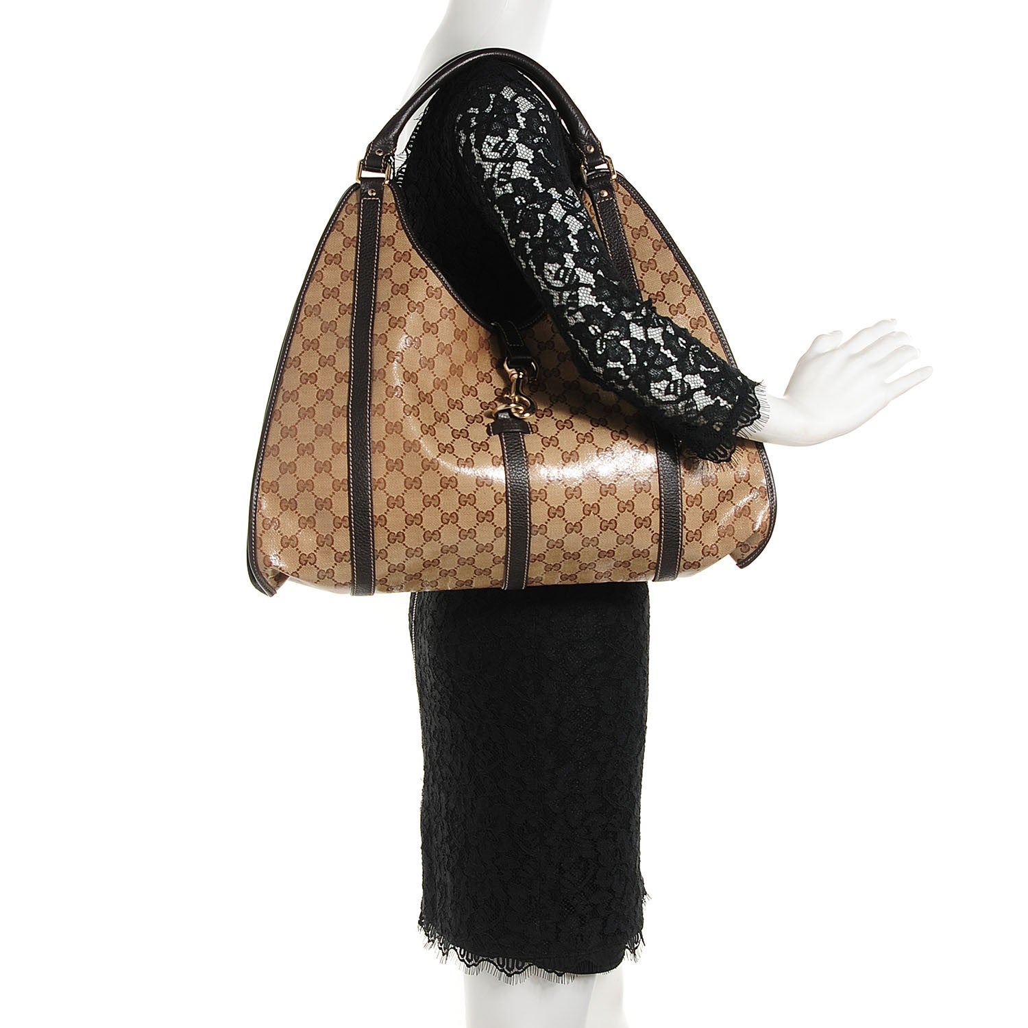 Gucci Crystal Monogram Dollar Calfskin Medium Joy Shoulder Bag Beige Ebony Testa Di Moro 2 of 7