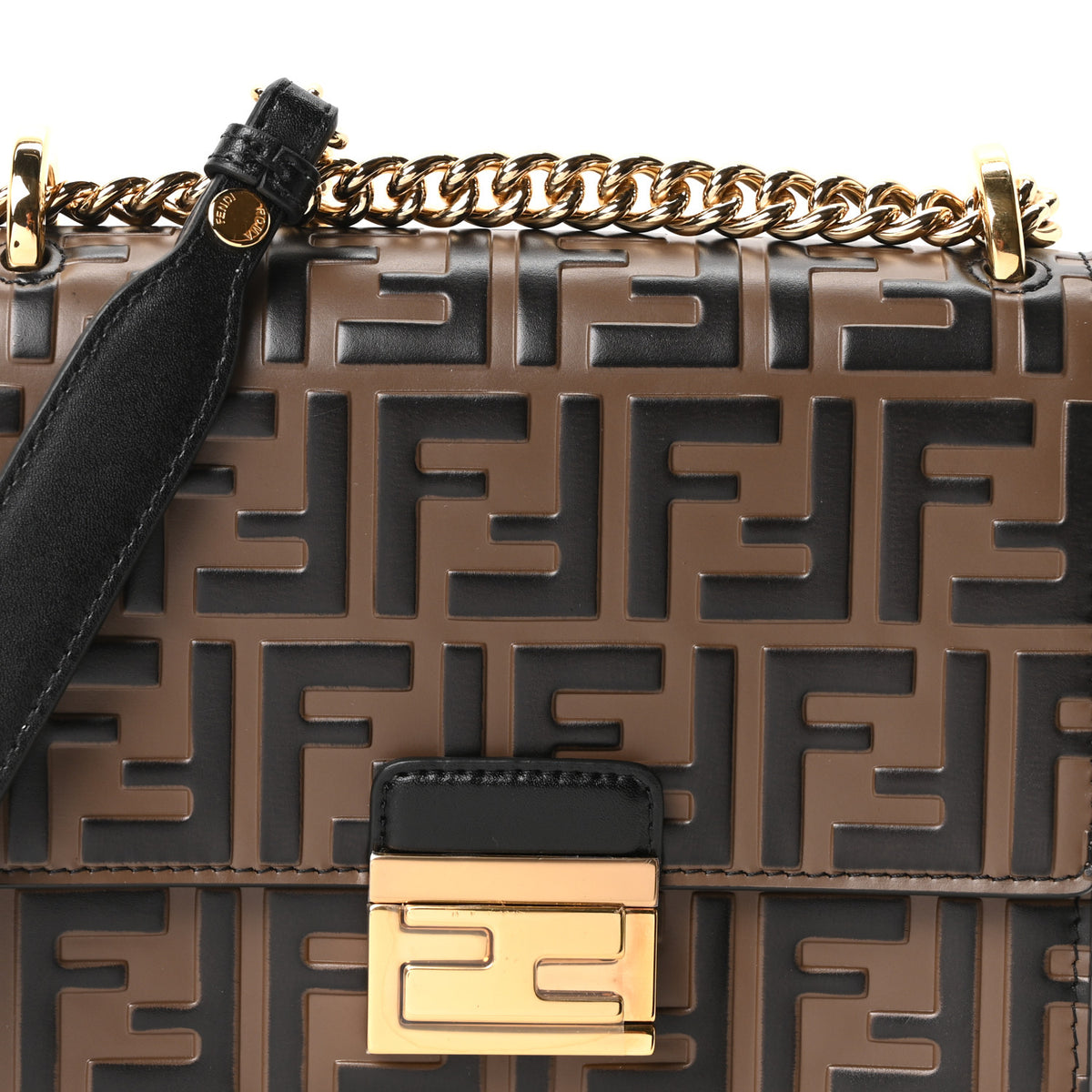 Fendi Vitello Liberty Bi-Color FF 1974 Embossed Small Kan U Shoulder Bag Maya Black 8 of 11