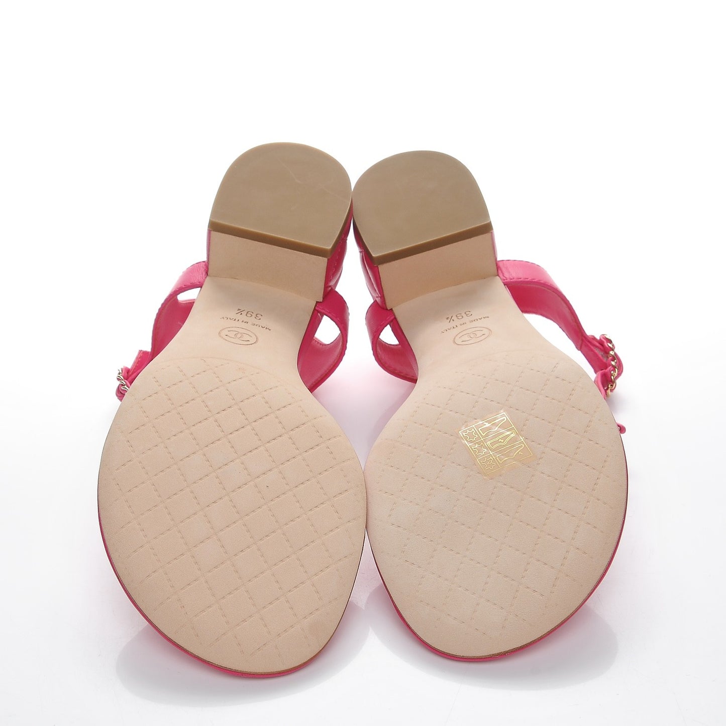 Lambskin CC Chain Thong Sandals 39.5 Fuchsia