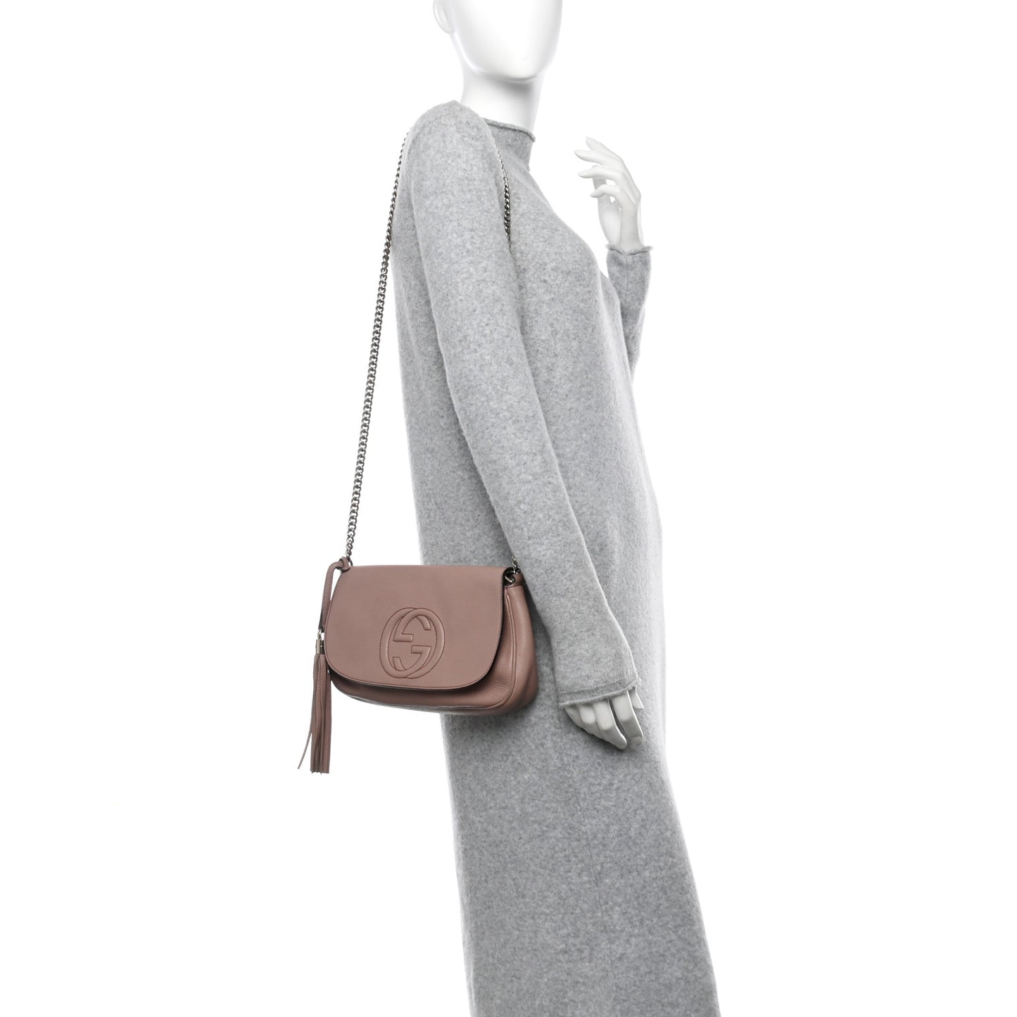 Pebbled Calfskin Medium Soho Flap Crossbody Pale Pink