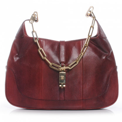 Gucci Lizard Jackie O Hobo Red 1 of 7