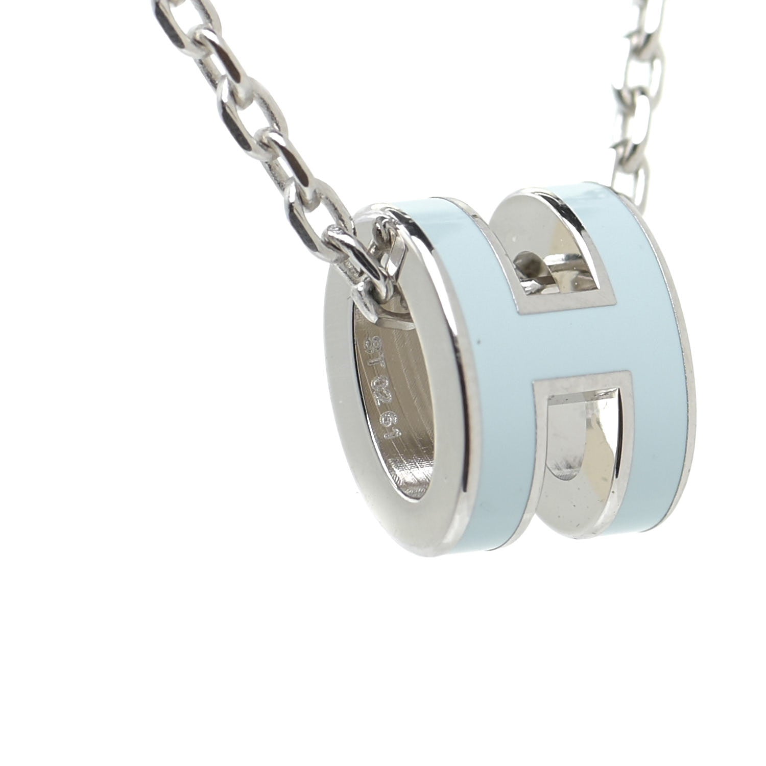 Hermes Lacquered Palladium Mini Pop H Pendant Necklace Bleu Zephyr 7 of 7
