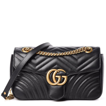 Gucci Calfskin Matelasse Small GG Marmont Shoulder Bag Black 1 of 10