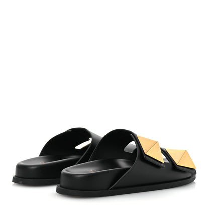 Valentino Garavani Calfskin Roman Stud Slide Sandals 37 Black 5 of 12