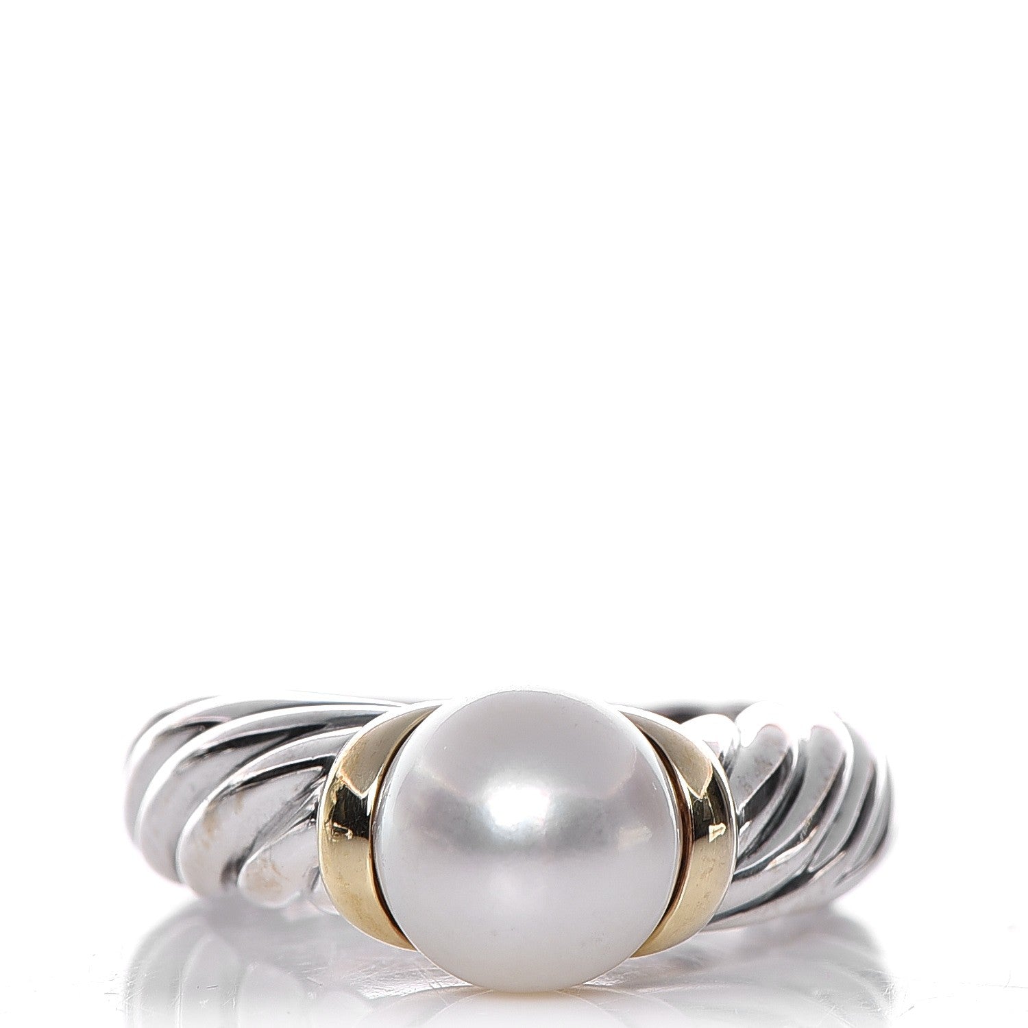 David Yurman Sterling Silver 18K Yellow Gold Pearl Cable Ring 6 1 of 6