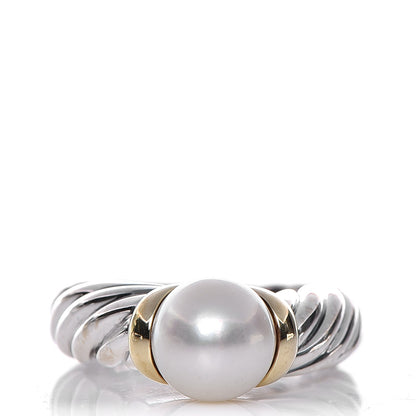 David Yurman Sterling Silver 18K Yellow Gold Pearl Cable Ring 6 1 of 6