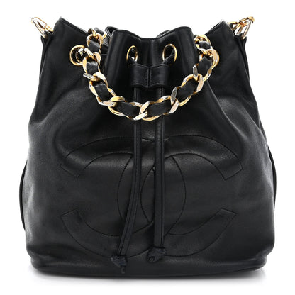 Chanel Lambskin CC Stitched Drawstring Bucket Bag Black 1 of 10