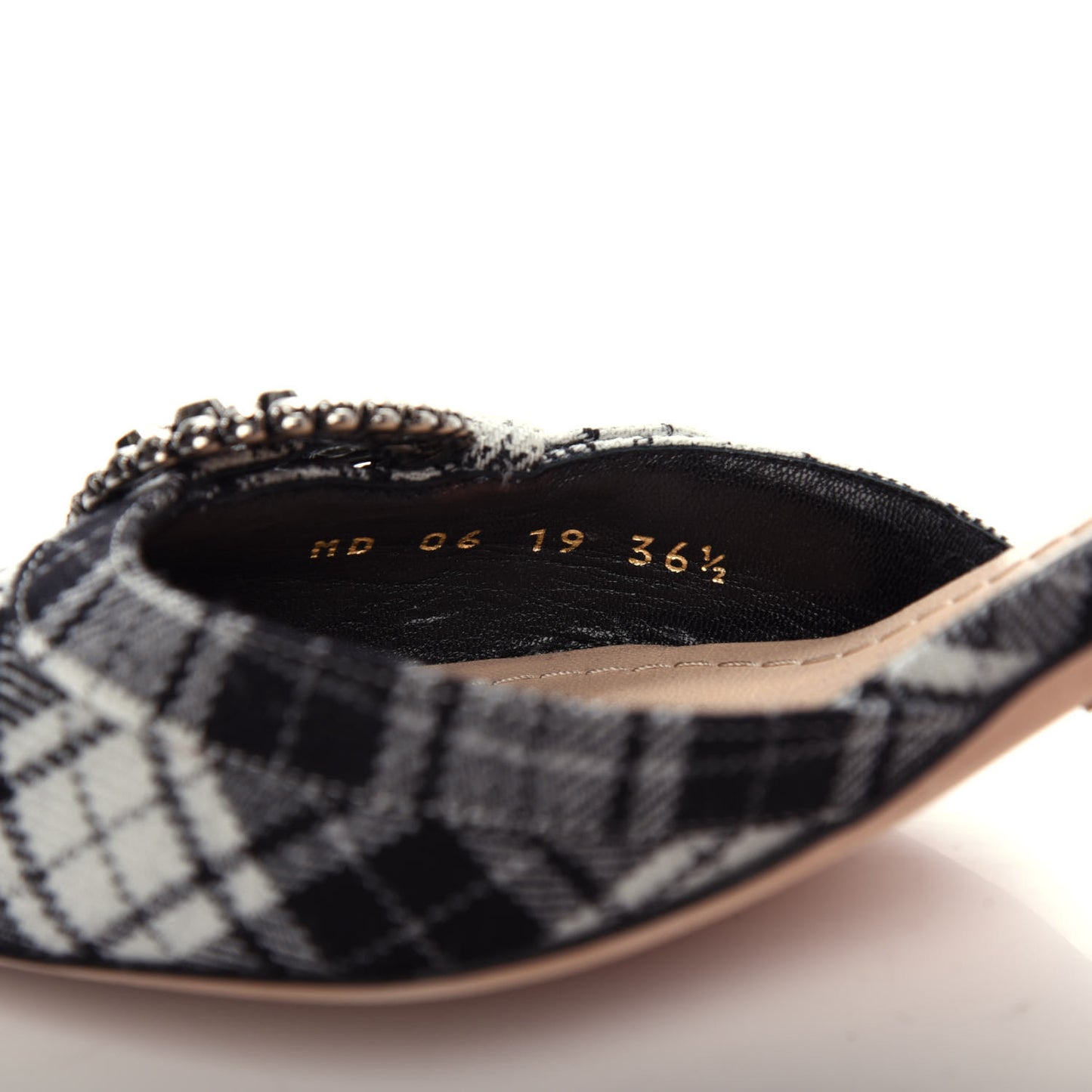 Canvas Tartan Gang Ankle Strap Slingback Pumps 36.5 Black