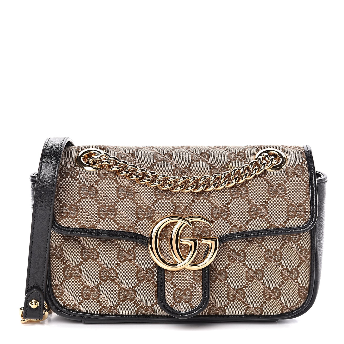 Monogram Matelasse Diagonal Mini GG Marmont Shoulder Bag Beige Black