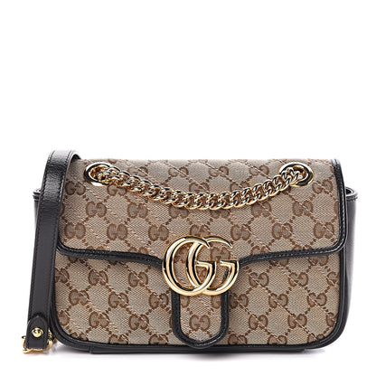 Gucci Monogram Matelasse Diagonal Mini GG Marmont Shoulder Bag Beige Black 1 of 11