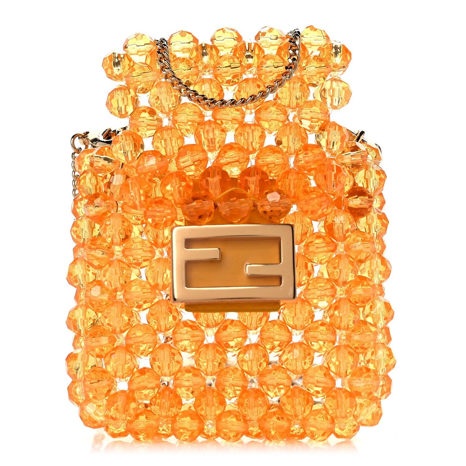 Fendi Glass Vitello King Beaded Mini Pico Baguette Charm Orange 1 of 9