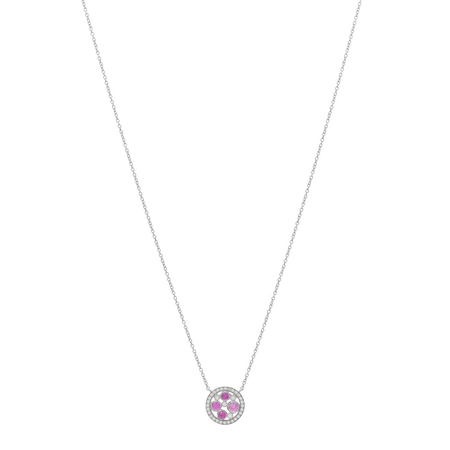 Platinum Diamond Pink Sapphire Cobblestone Pendant Necklace