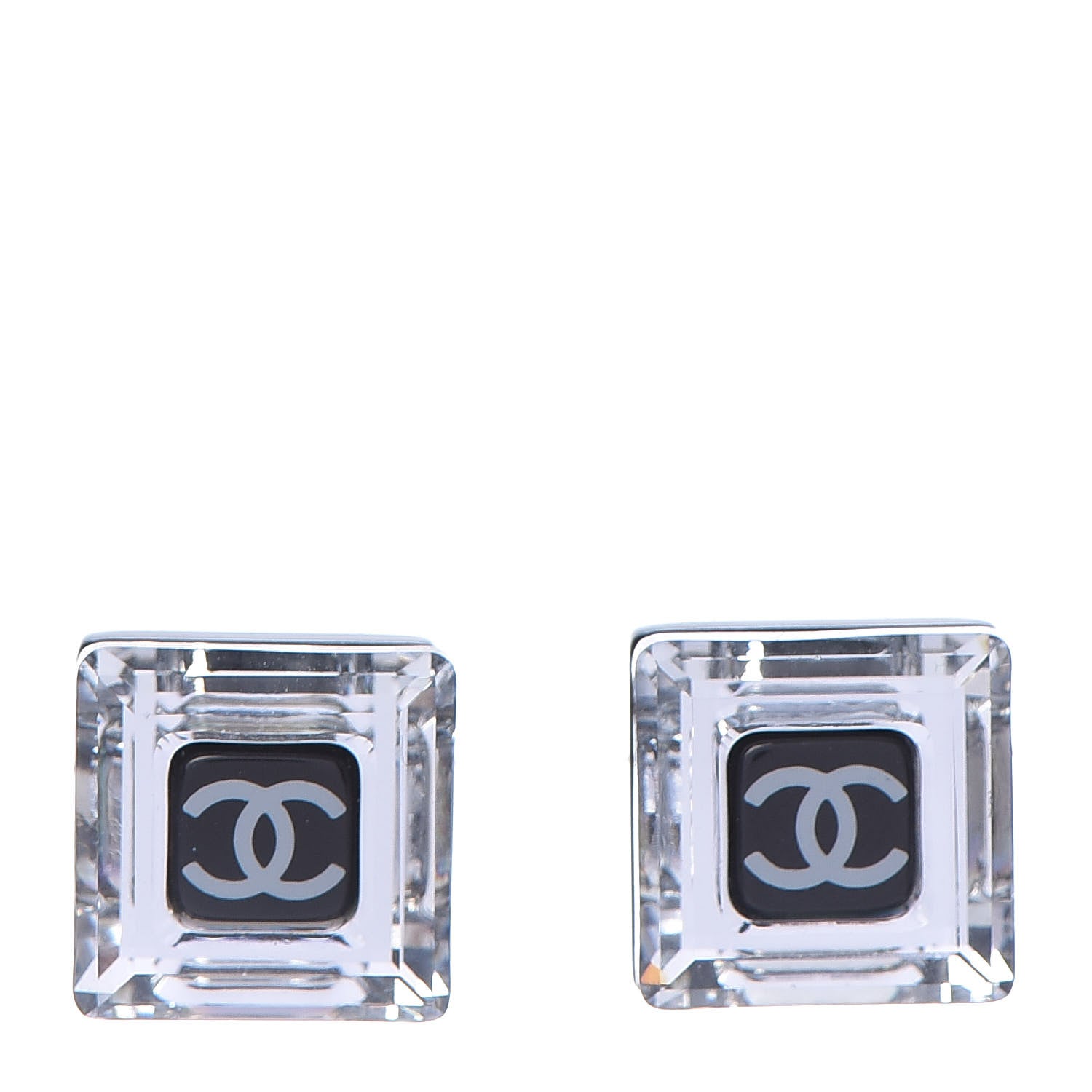 Chanel Crystal CC Square Charm Earrings Black 1 of 4