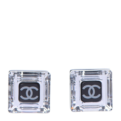 Chanel Crystal CC Square Charm Earrings Black 1 of 4