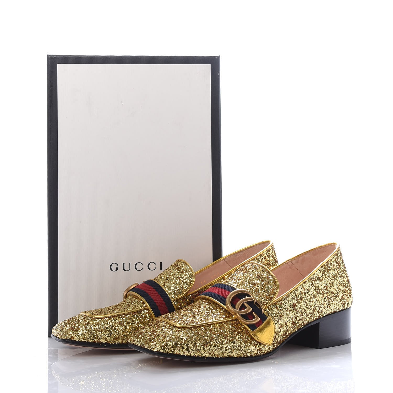 Gucci Glitter Web Peyton Loafers 39 Gold 8 of 8