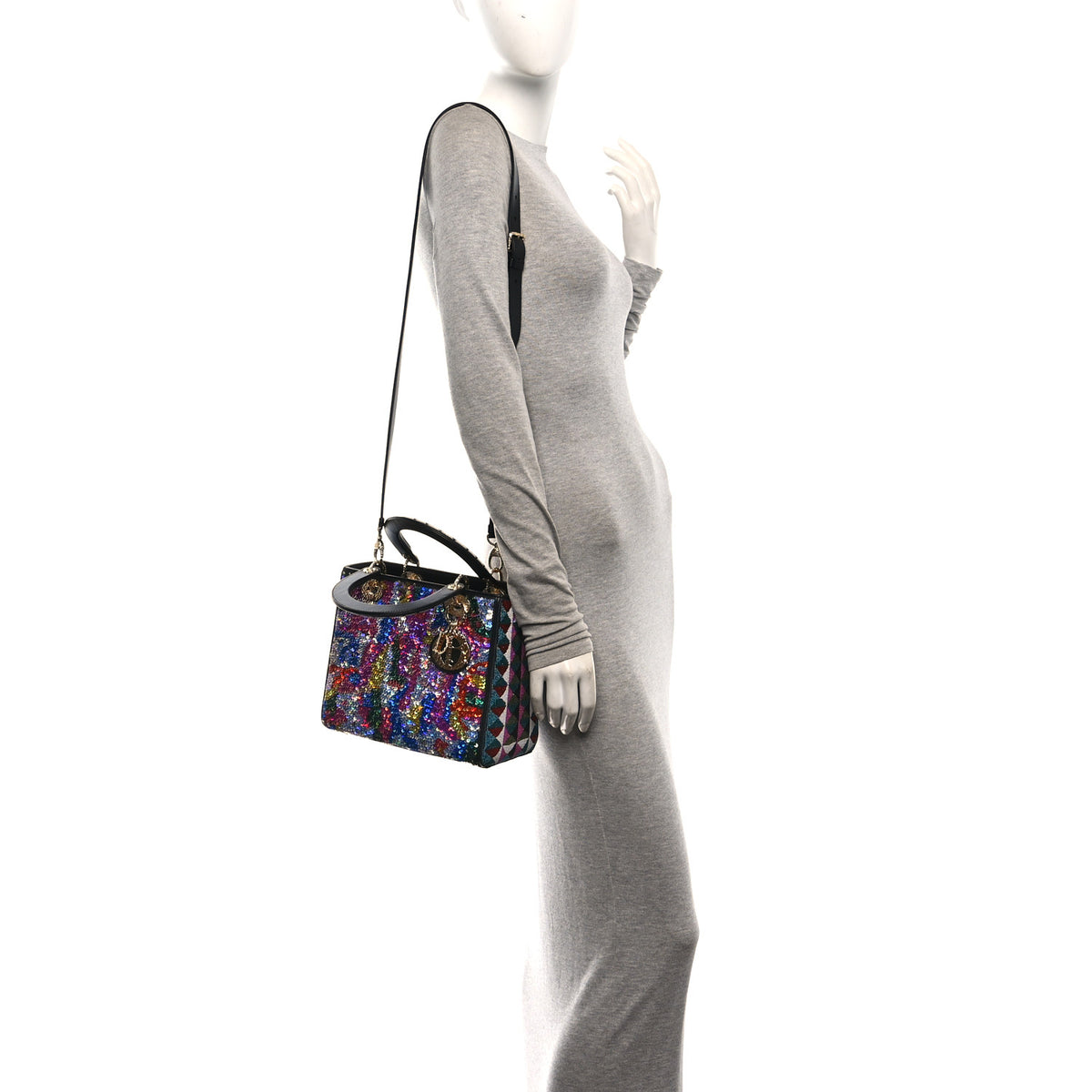X OLGA TITUS Lambskin Sequin Beaded Medium Lady Dior Art Black Multicolor