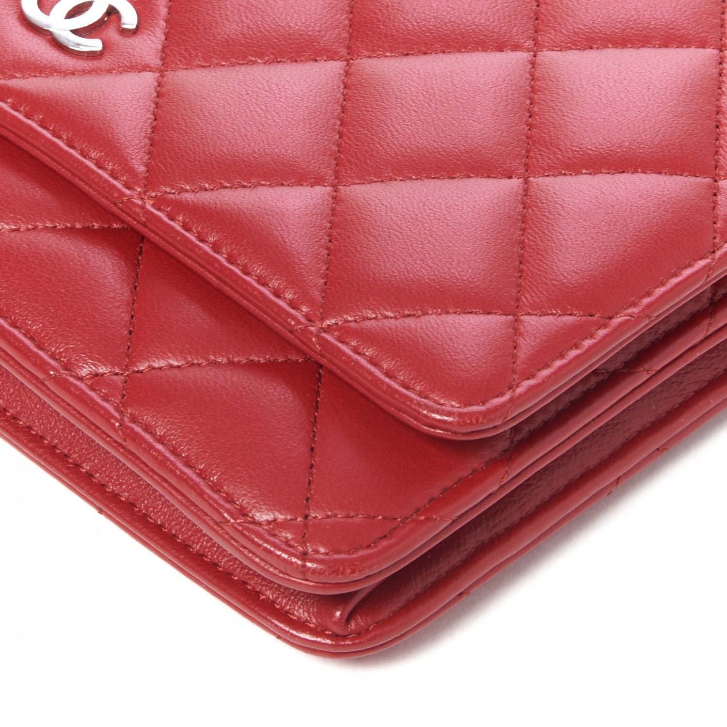 Chanel Lambskin Quilted Wallet On Chain WOC Red 4 of 9