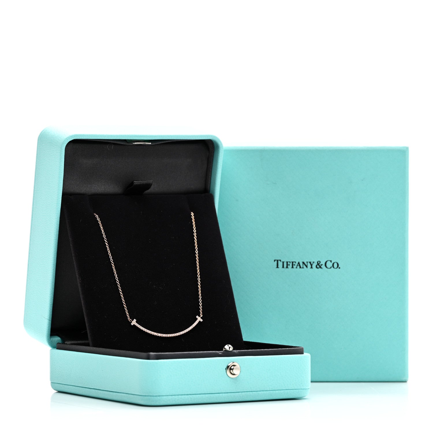 Tiffany 18K Rose Gold Diamond Small T Smile Pendant Necklace 6 of 6