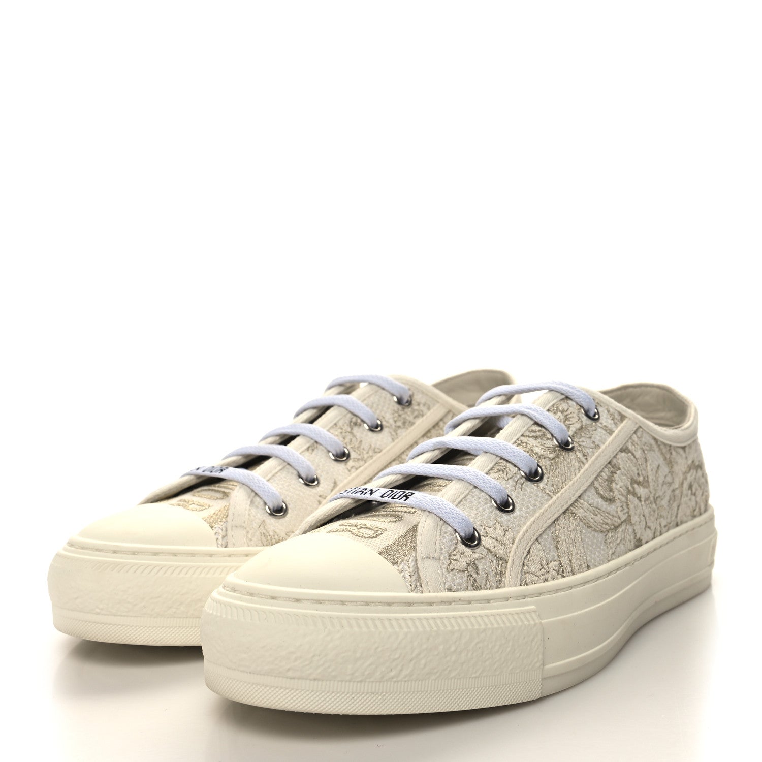 Christian Dior Canvas Embroidered Jardin D'Hiver Womens Walk'N'Dior Low Top Sneakers 39 White Gold 3 of 8