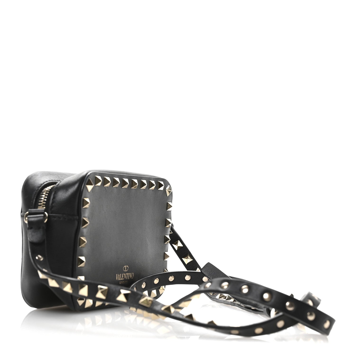 Valentino Garavani Grained Calfskin Small Rockstud Flap Pocket Camera Crossbody Bag Black 3 of 9