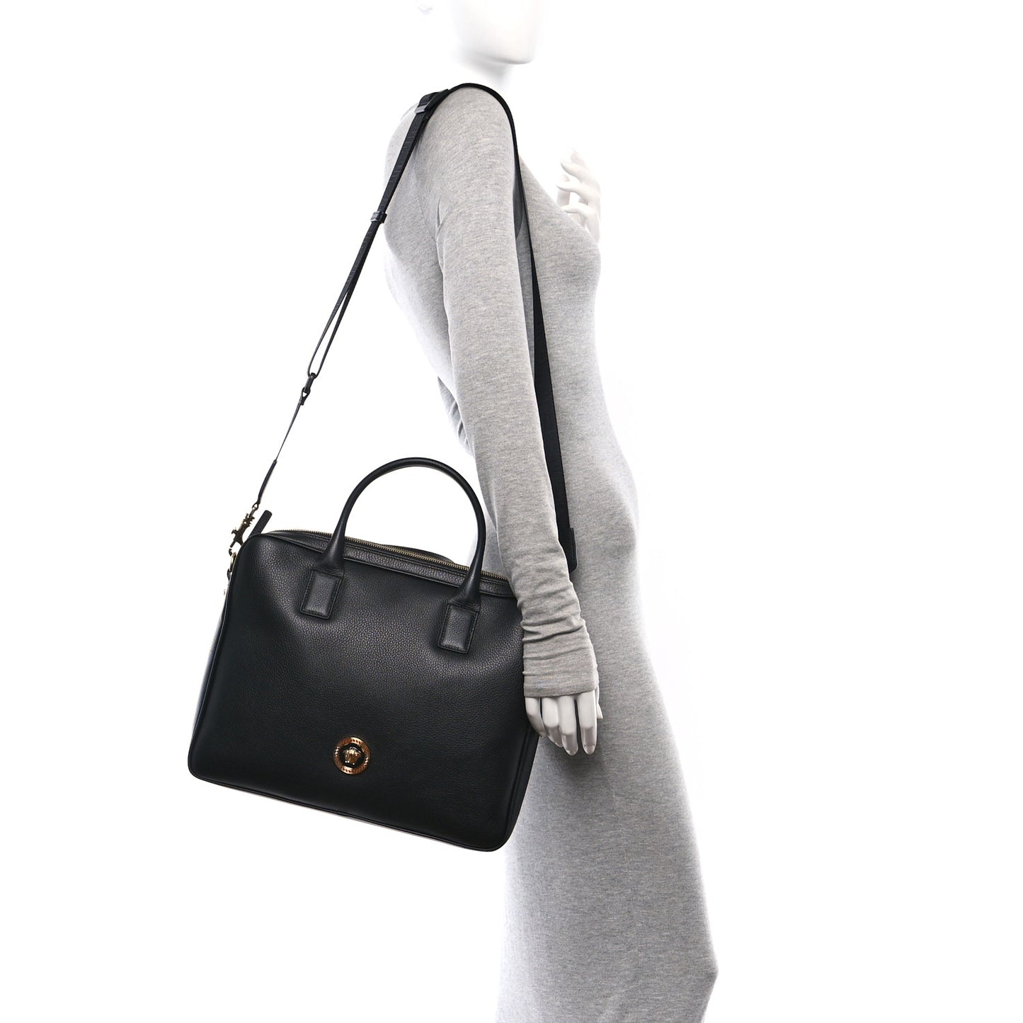 Calfskin Medusa Briefcase Messenger Bag Black