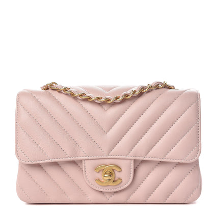 Chanel Calfskin Chevron Quilted Mini Rectangular Flap Light Pink 1 of 12