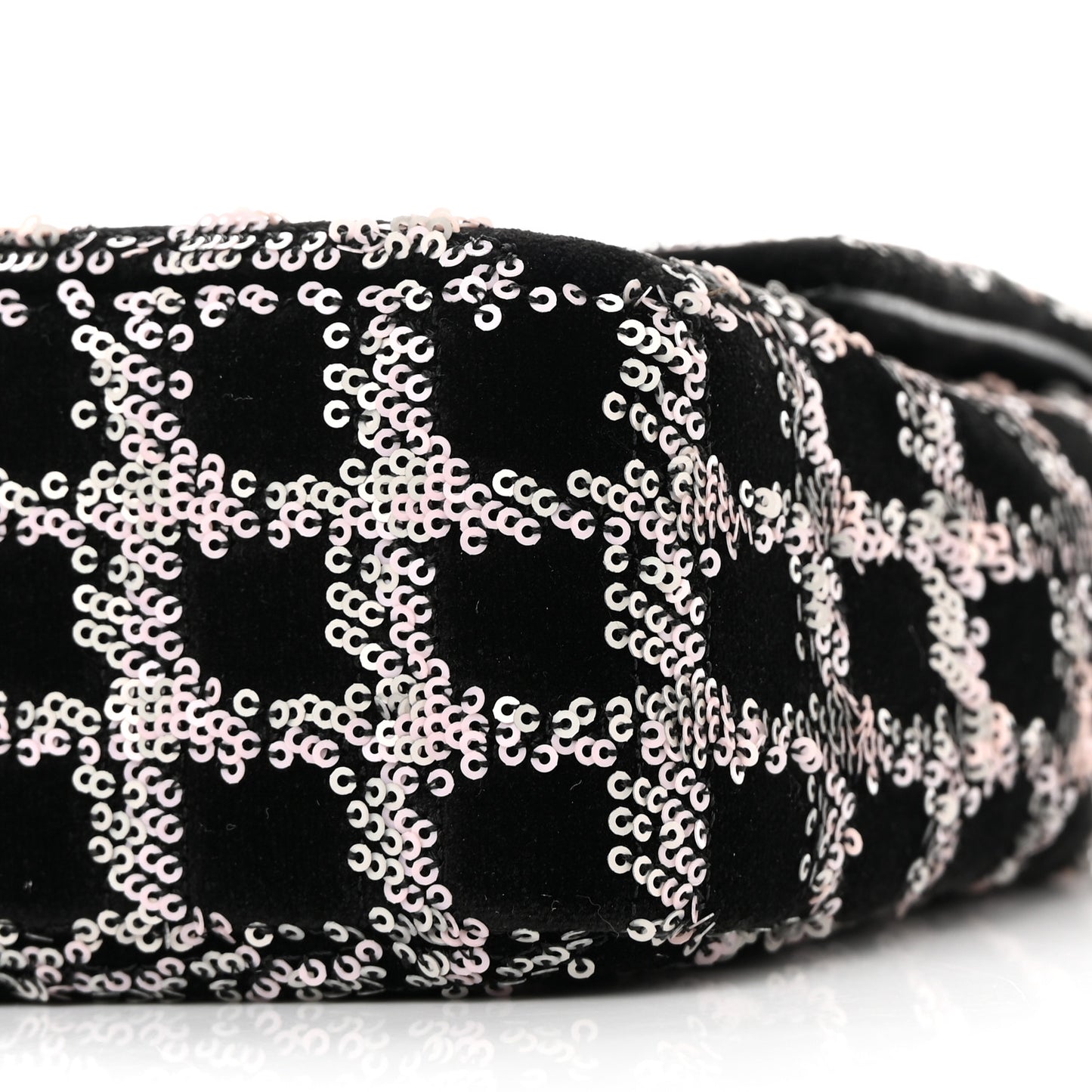 Velvet Sequin Mini Houndstooth Rectangular Flap Black Pink