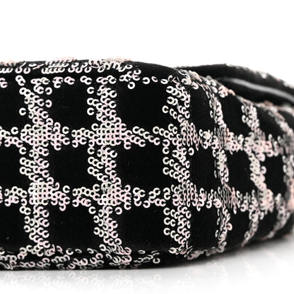 Chanel Velvet Sequin Mini Houndstooth Rectangular Flap Black Pink 9 of 10