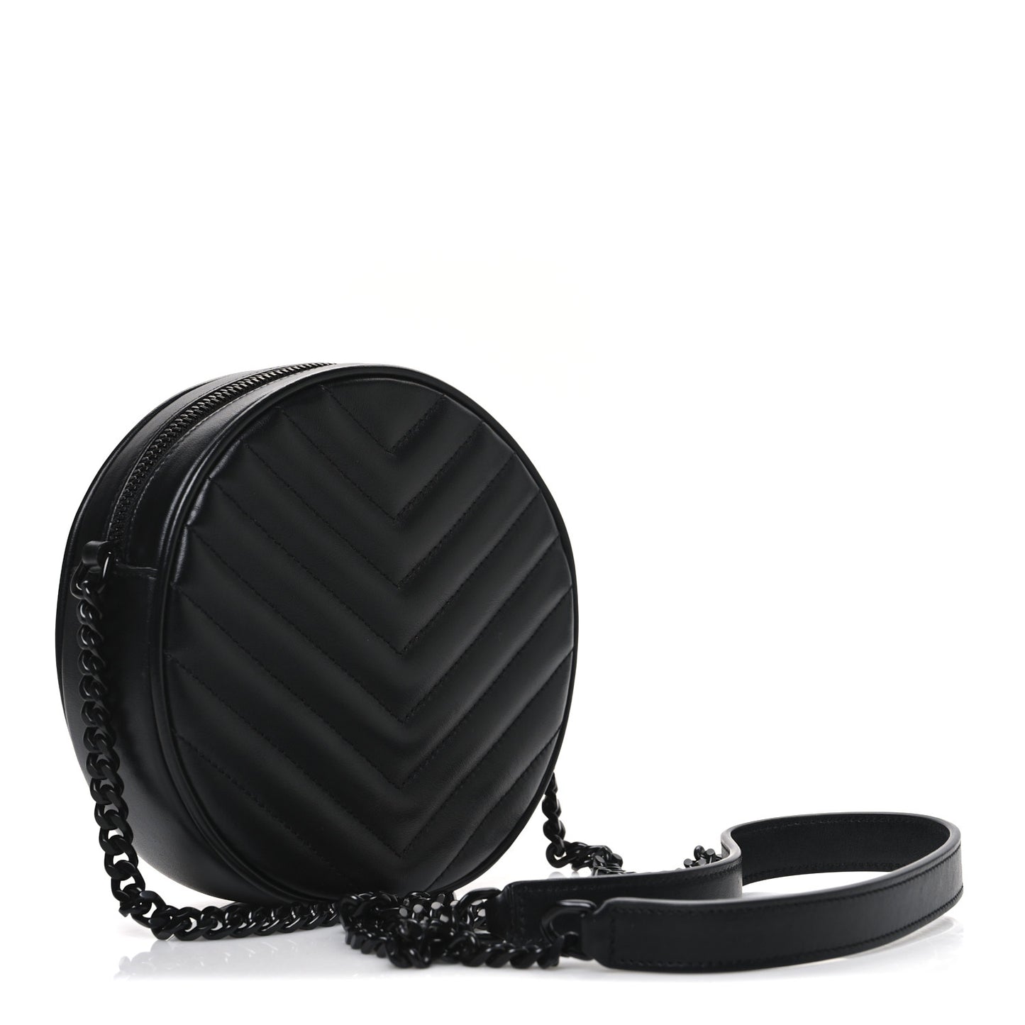 Calfskin Matelasse Chevron Round Vinyle Camera Bag Black