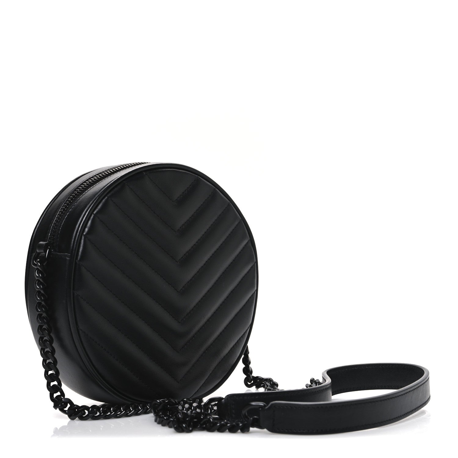 Saint Laurent Calfskin Matelasse Chevron Round Vinyle Camera Bag Black 3 of 10