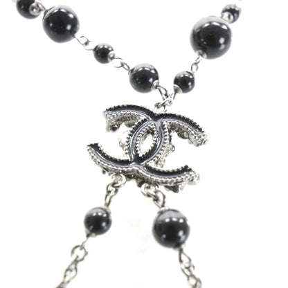 Chanel Beaded Camellia Crystal Pearl CC Necklace Black 3 of 6