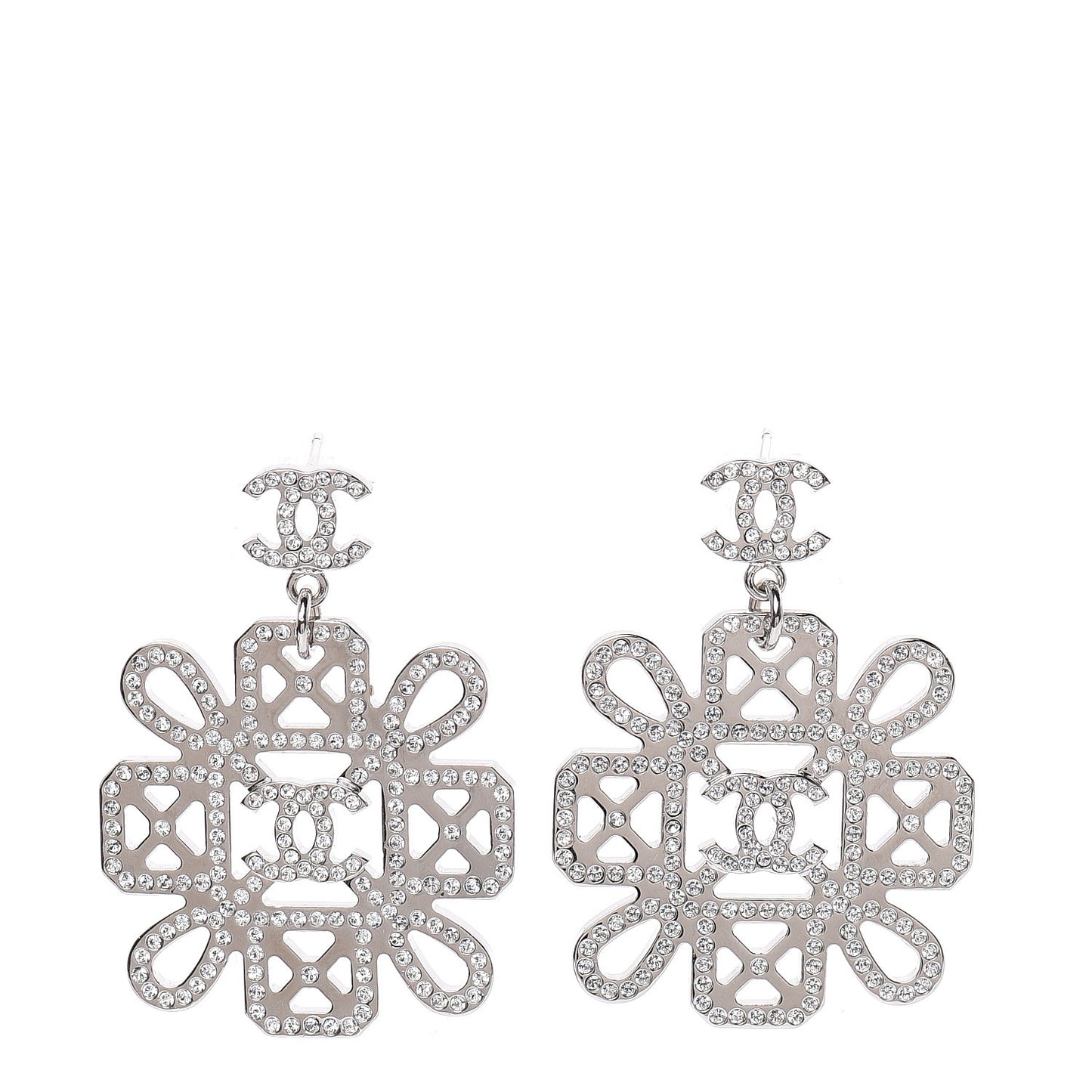 Crystal Strass Cross CC Earrings Silver